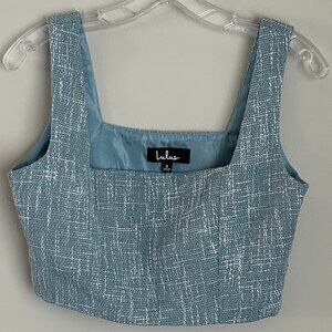LULU'S Women's Cropped Bandeau w/ Straps Textured & Lined SZ SM Rare Aqua Blue